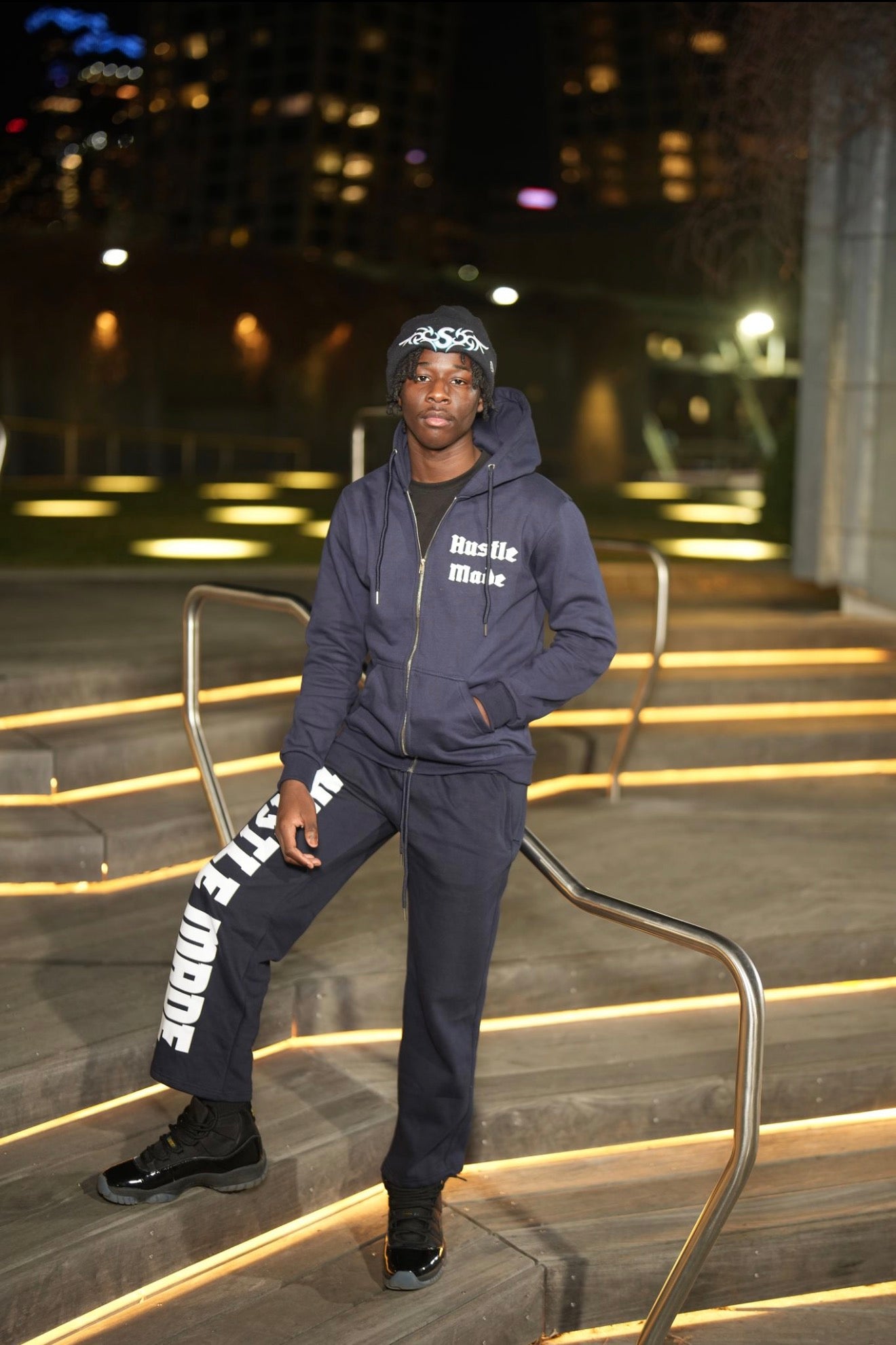 Hustle Made Premium Zip Up Sweatsuit - Navy Blue