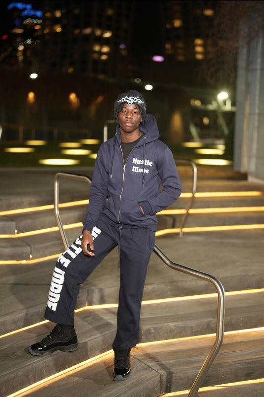 Hustle Made Premium Zip Up Sweatsuit - Navy Blue
